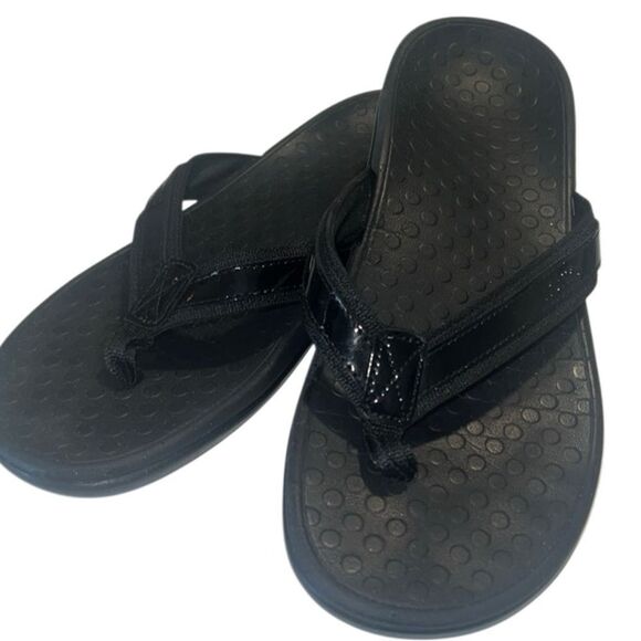 Vionic Shoes - Vionic Tide Black Patent Detail Toe Post Slide Sandals Size 9